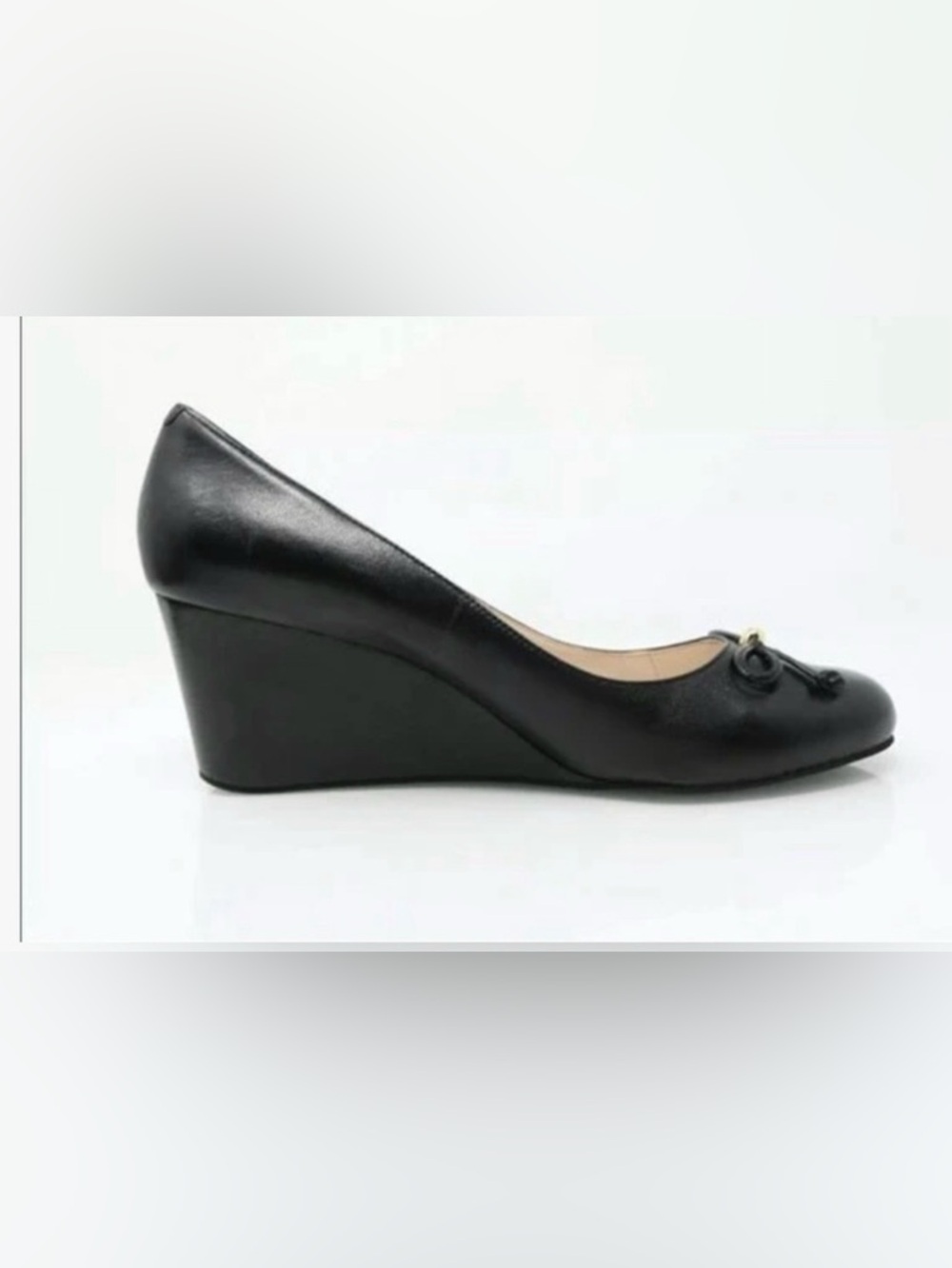 Cole Haan Black Leather Women's Elsie Bow Wedge Size 9.5